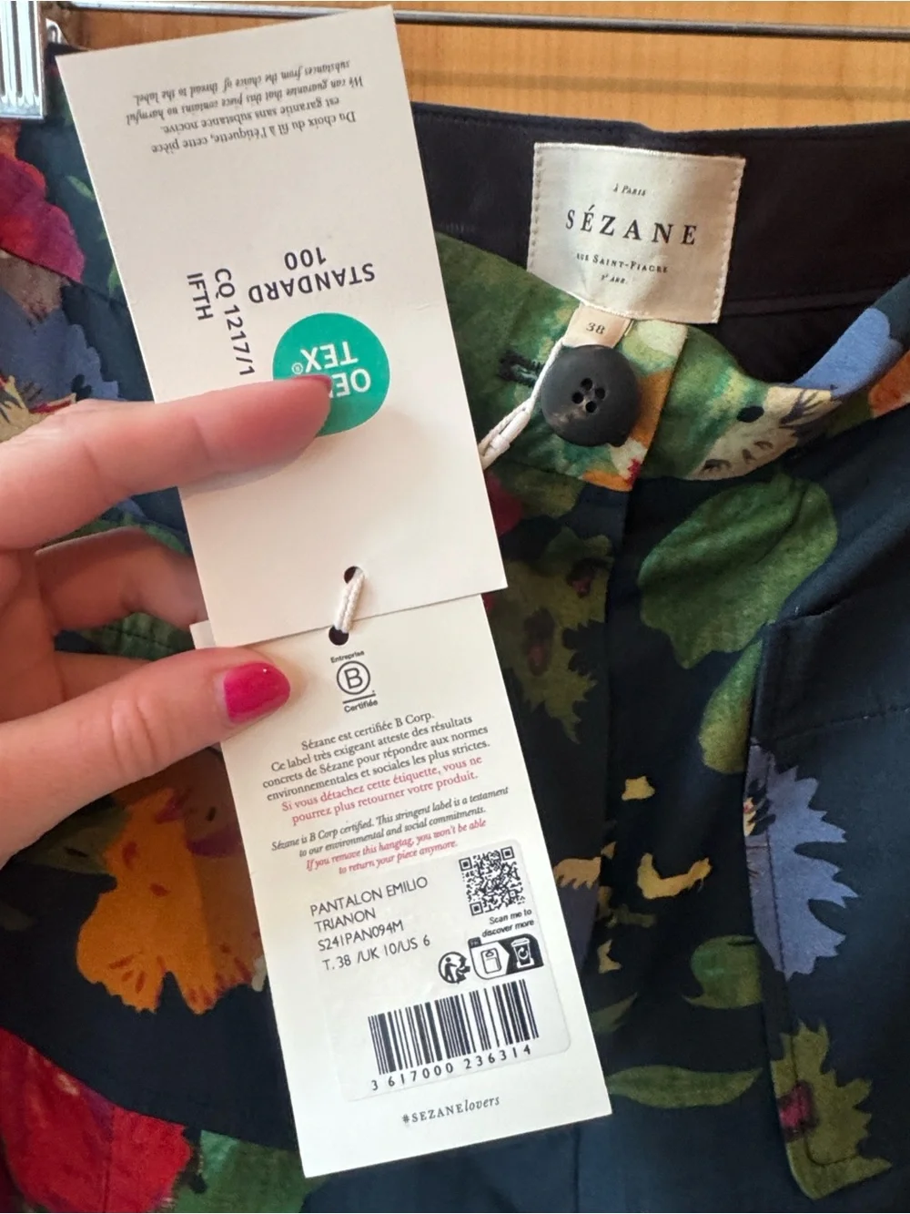 NWT SÉZANE Emilio Trousers Trianon Print Size 6, Cotton & Linen